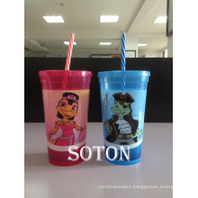 PP Drinking Cup with Lid Eco-Friendly Feature Reusable Ads Cups with Straws